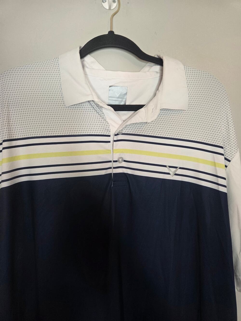 Callaway Opti-Dri Mens Size XL Gray Blue Yellow Stripe Polo